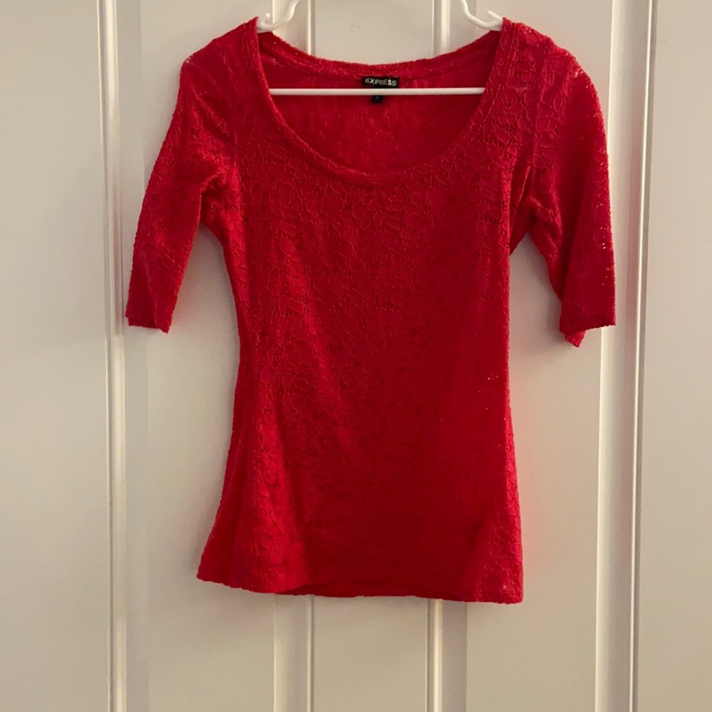 Hot Pink Lace Swoop Neck Top